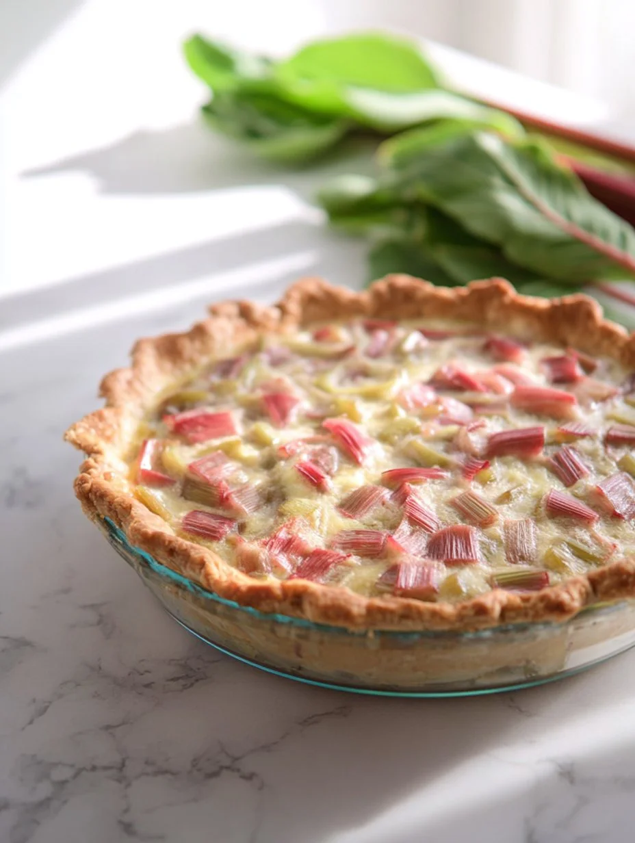 Slice of old fashioned rhubarb pie on a plate