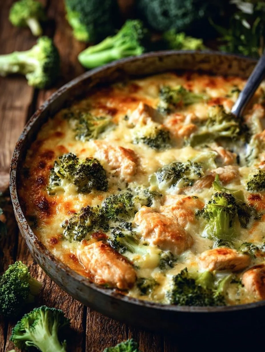 One Pot Cheesy Chicken Broccoli and Rice Casserole with vegetables and melted cheese