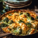 Cheesy chicken broccoli and rice casserole in a one pot dish