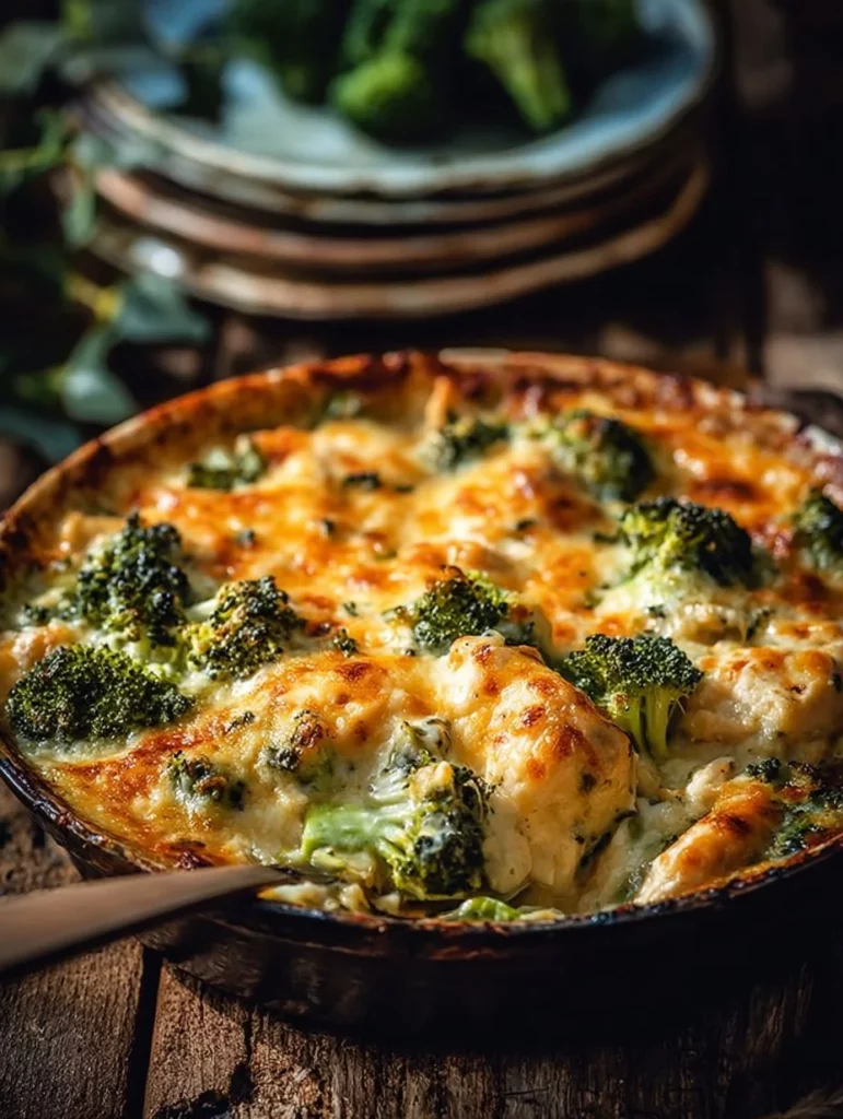 Cheesy chicken broccoli and rice casserole in a one pot dish