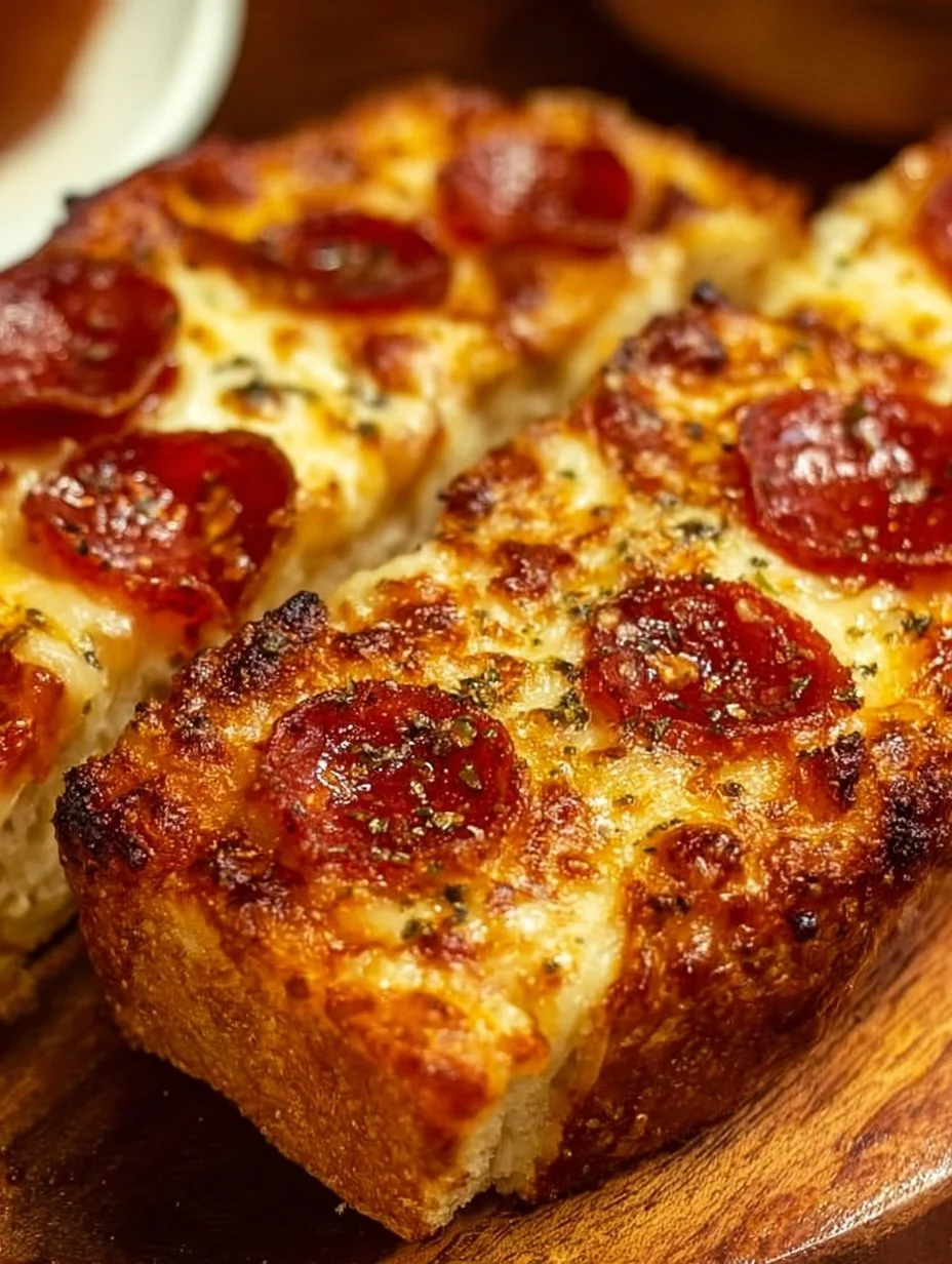 Oven-baked French bread pizza with toppings and melted cheese.