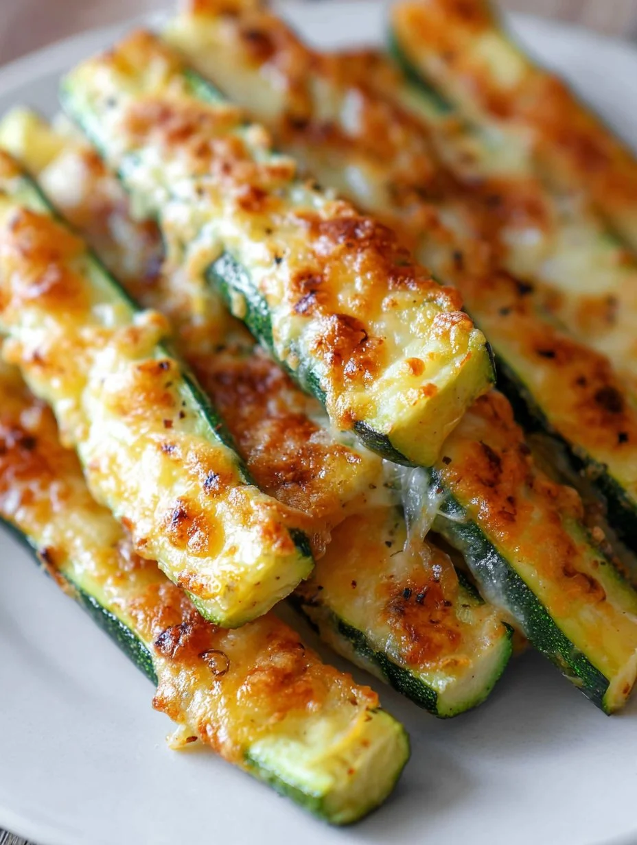 Baked Parmesan Crusted Zucchini slices on a plate, golden and crispy.