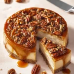 Delicious pecan pie cheesecake with creamy texture and pecan topping