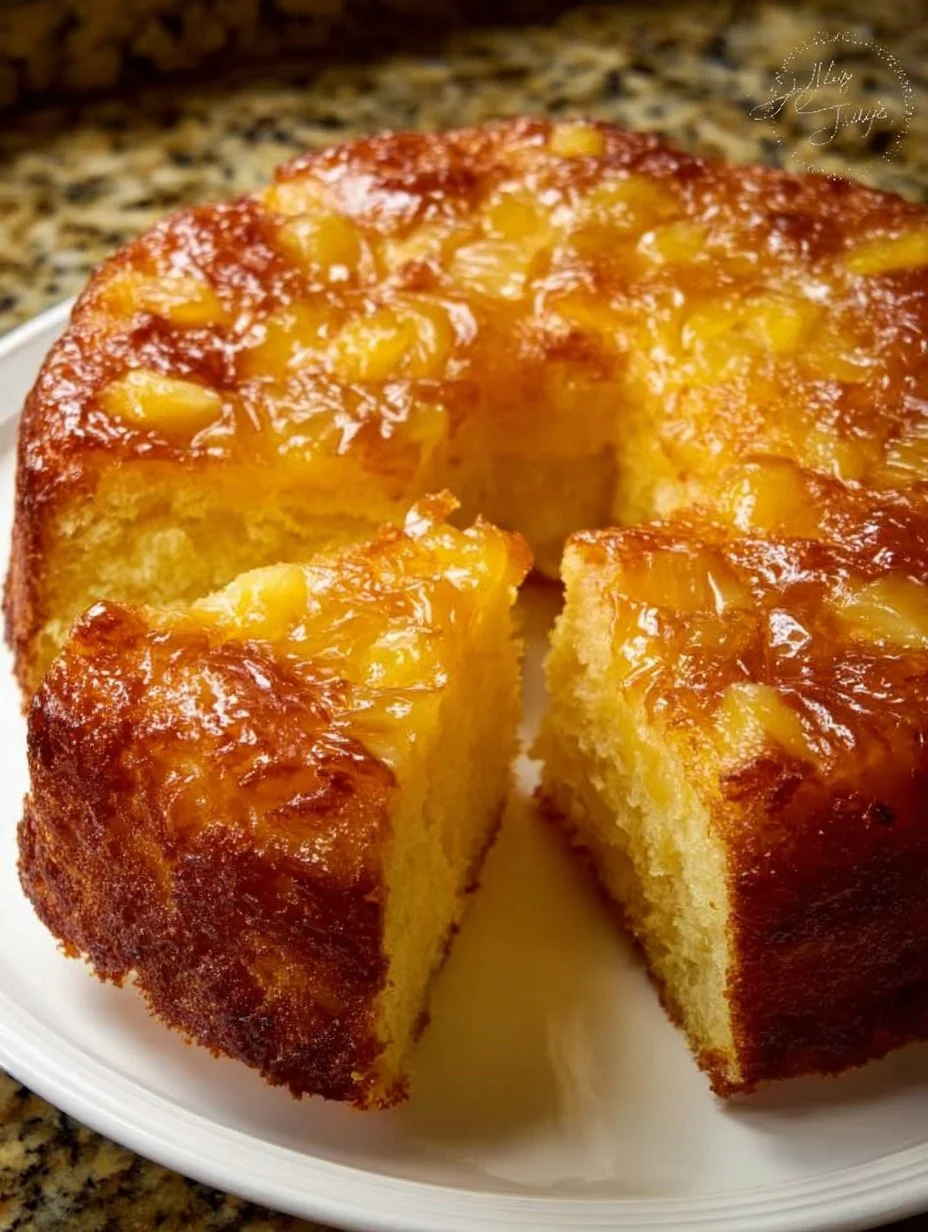 Delicious pineapple juice cake with tropical decorations