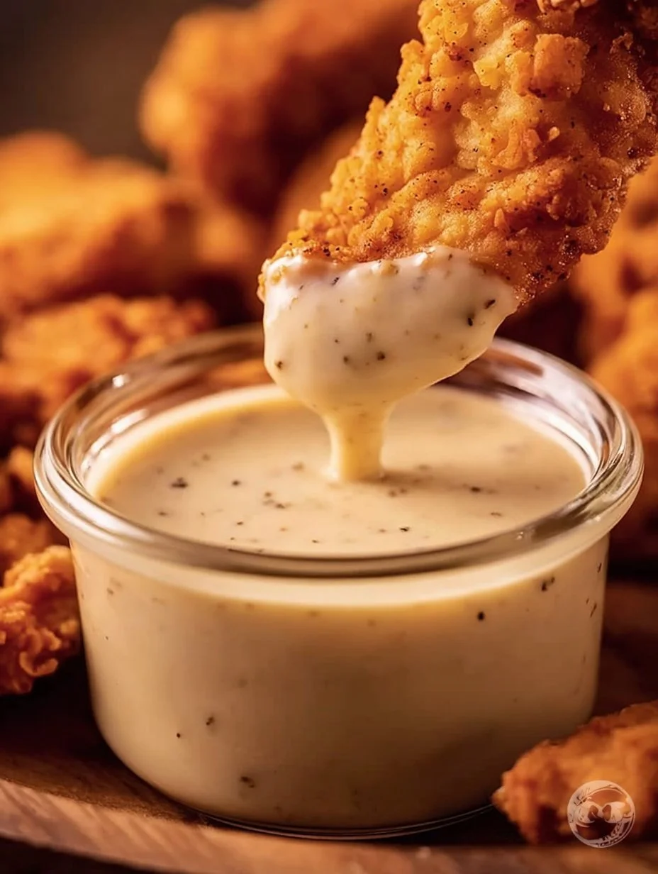 Delicious Raising Cane’s Chicken Finger Sauce served with crispy chicken fingers
