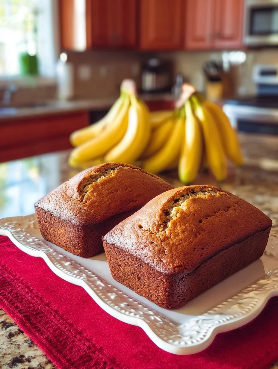 Deliciously moist rich banana bread with golden crust and slices