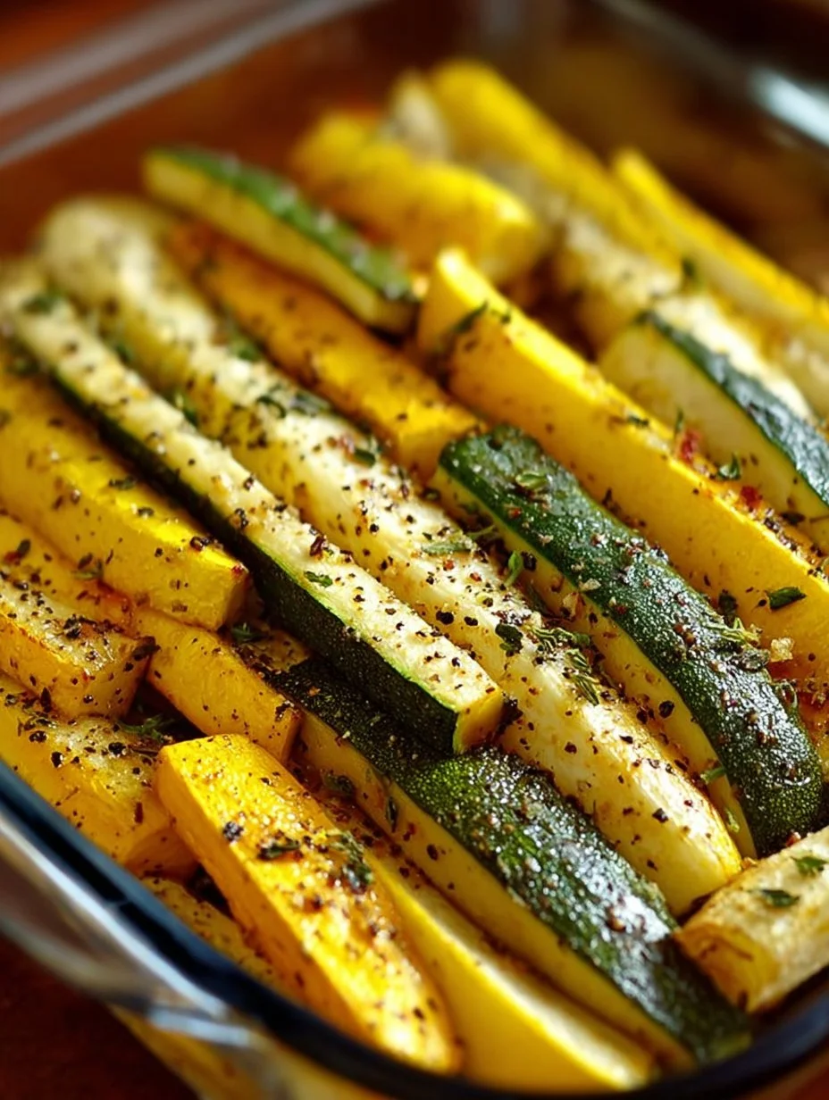 Delicious roasted summer squash spears arranged on a plate