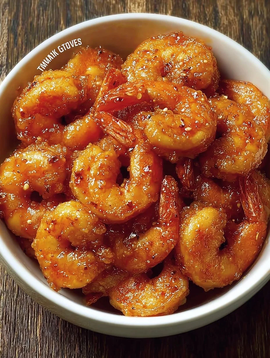 Delicious plate of salt and pepper shrimp garnished with herbs and spices