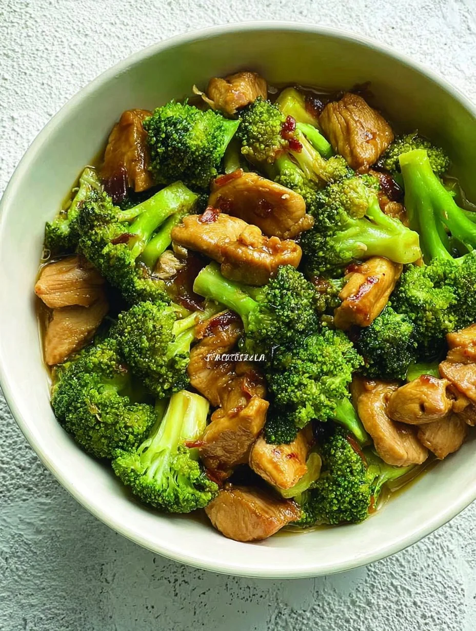 Sautéed chicken breast with broccoli on a plate, garnished and ready to serve.