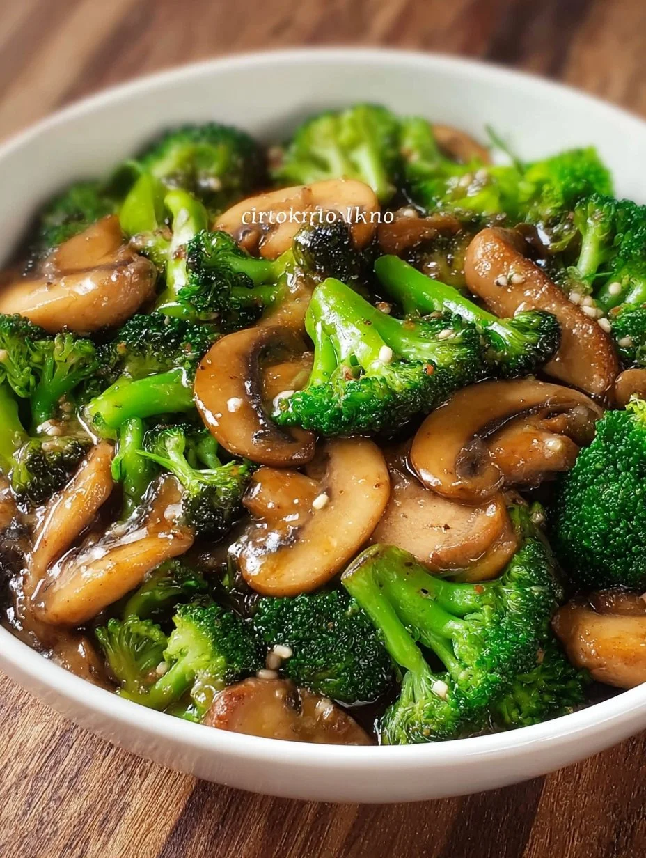 Sautéed mushrooms and broccoli dish served in a bowl
