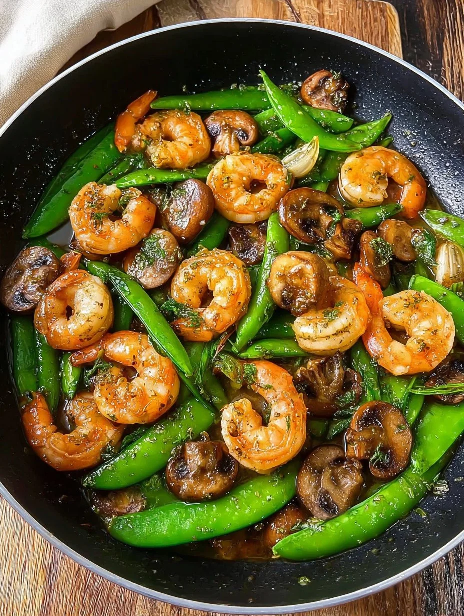 Delicious shrimp stir-fry with fresh snow peas and colorful vegetables