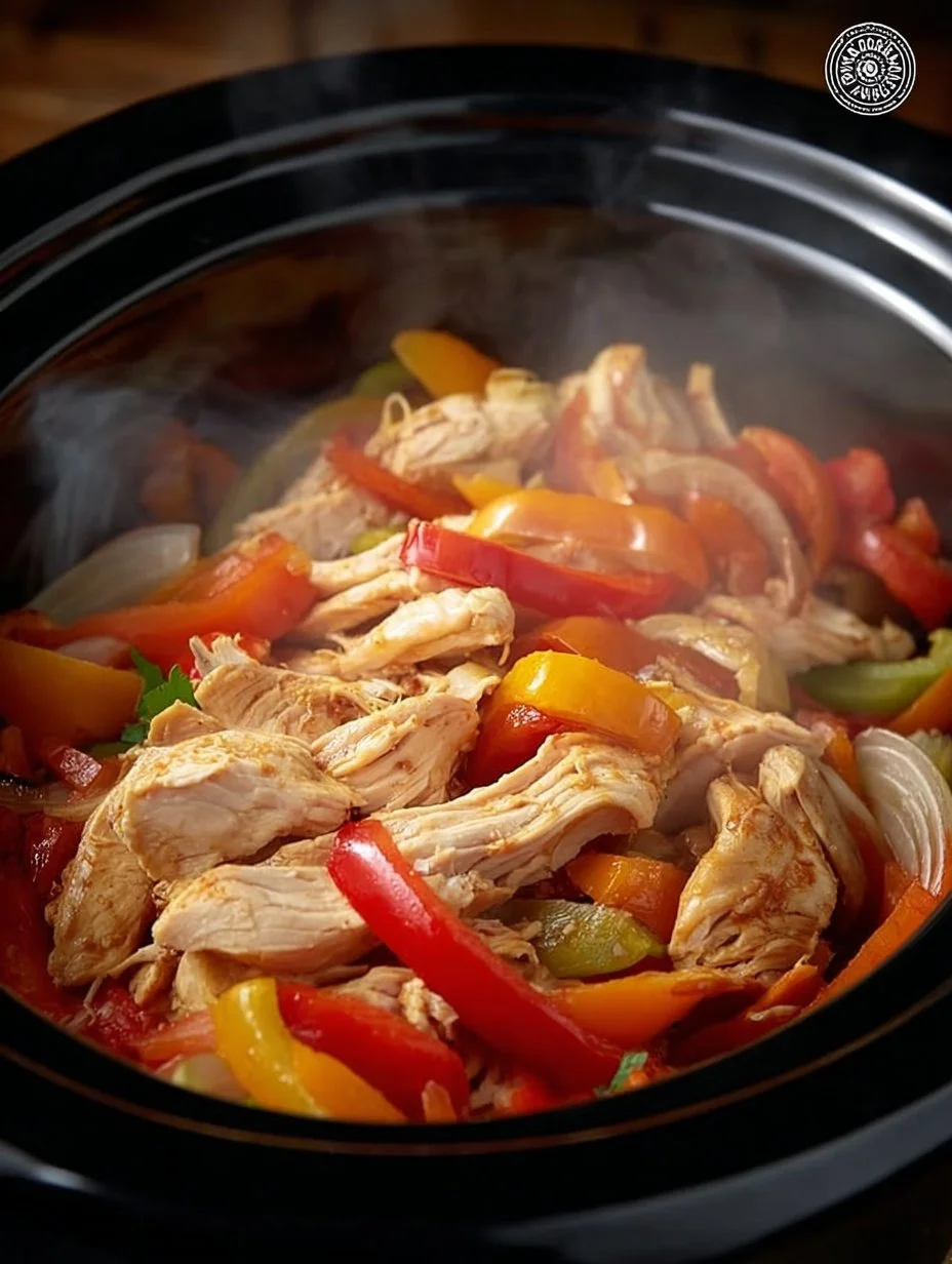 Slow Cooker Chicken Fajitas served with fresh veggies and spices