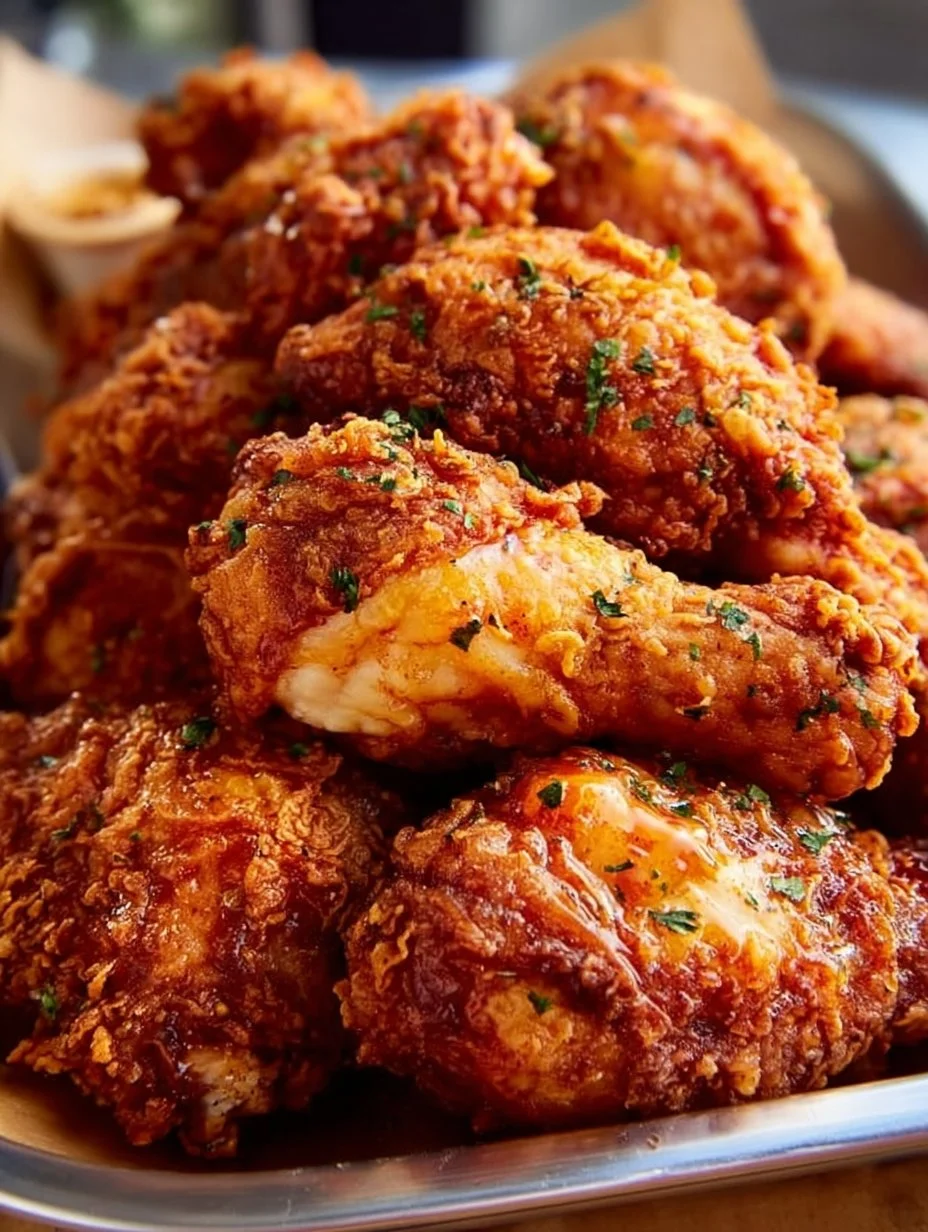 Delicious plate of Southern fried chicken with crispy crust and juicy meat
