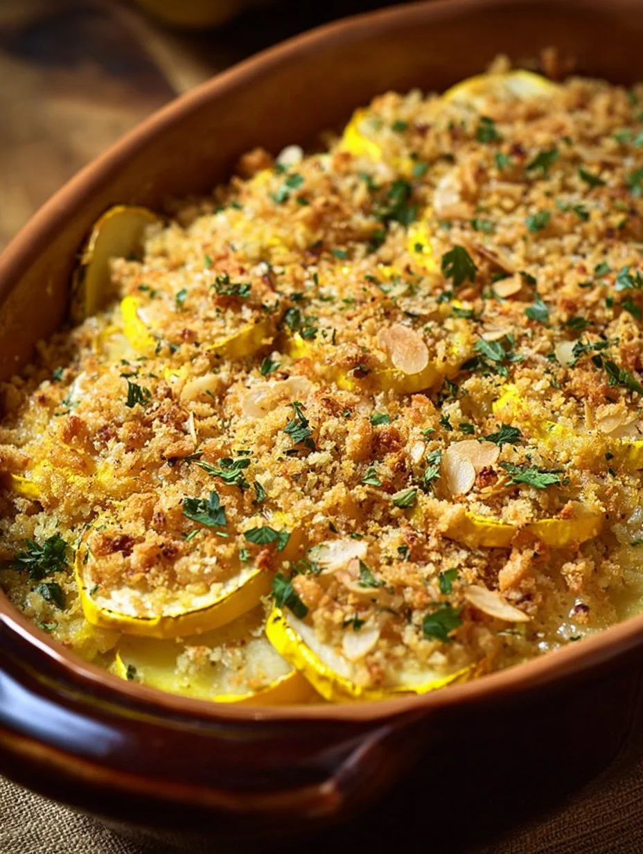 Delicious Southern summer squash casserole with cheese and herbs