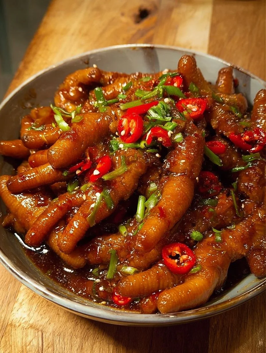 Spicy chicken feet, a deliciously bold dish seasoned with spices.