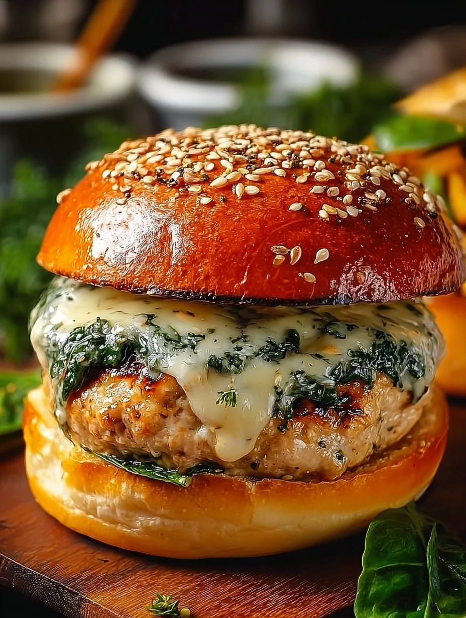Delicious homemade spinach chicken burgers served on a plate.