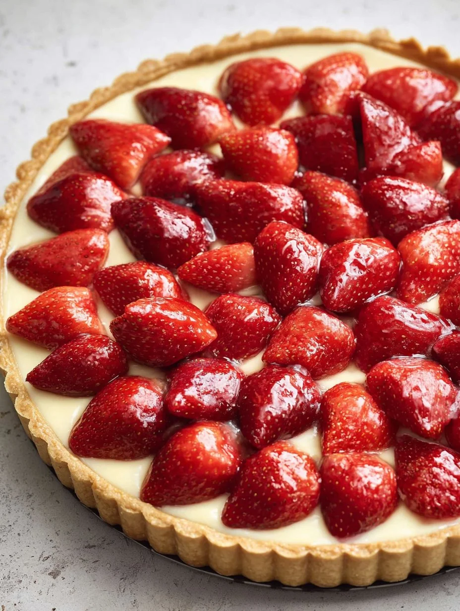 Delicious homemade strawberry tart with fresh berries and pastry crust