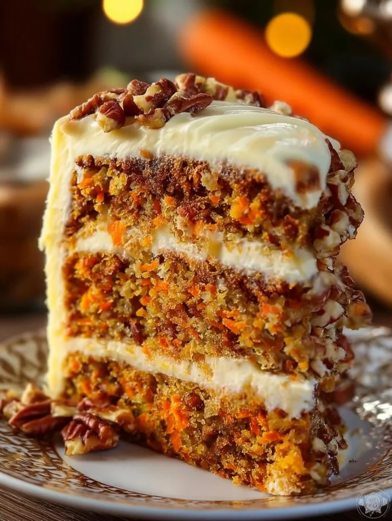 Deliciously moist to die for carrot cake topped with cream cheese frosting