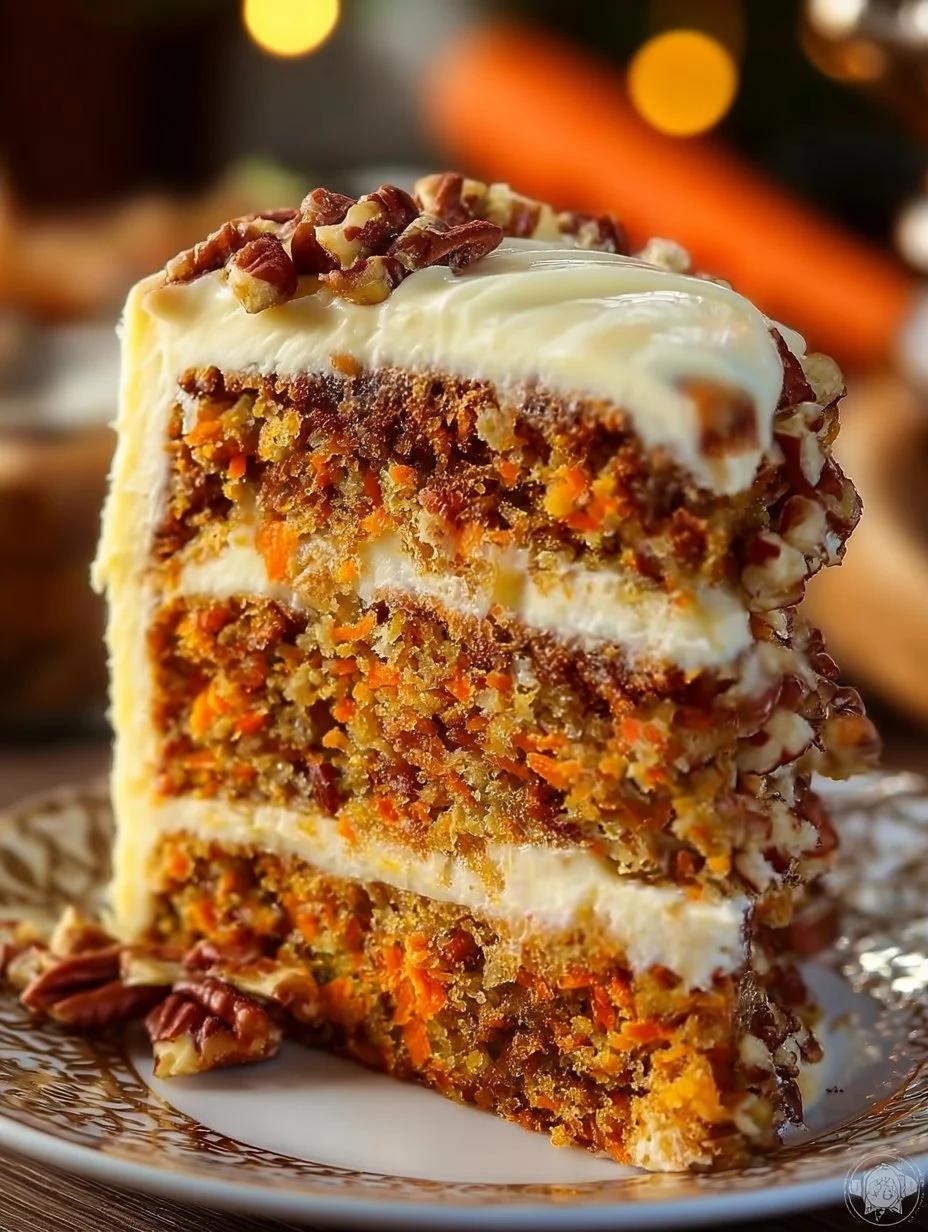 Deliciously moist to die for carrot cake topped with cream cheese frosting