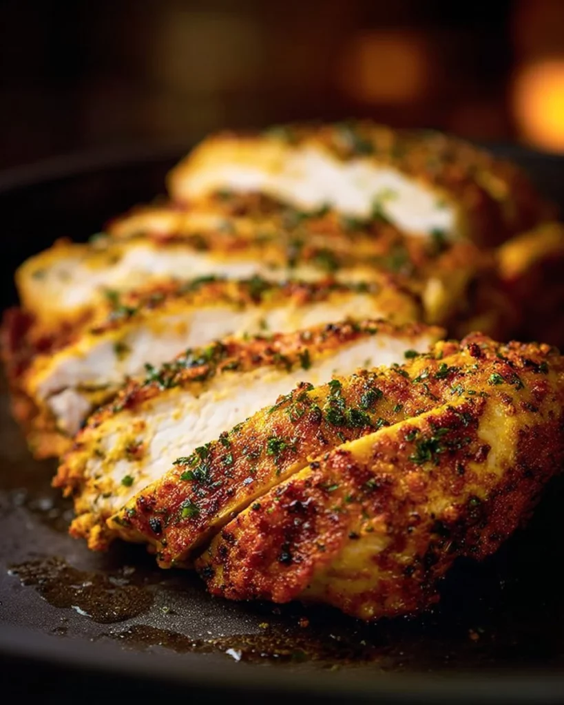 Juicy air fryer chicken breast seasoned and ready to serve