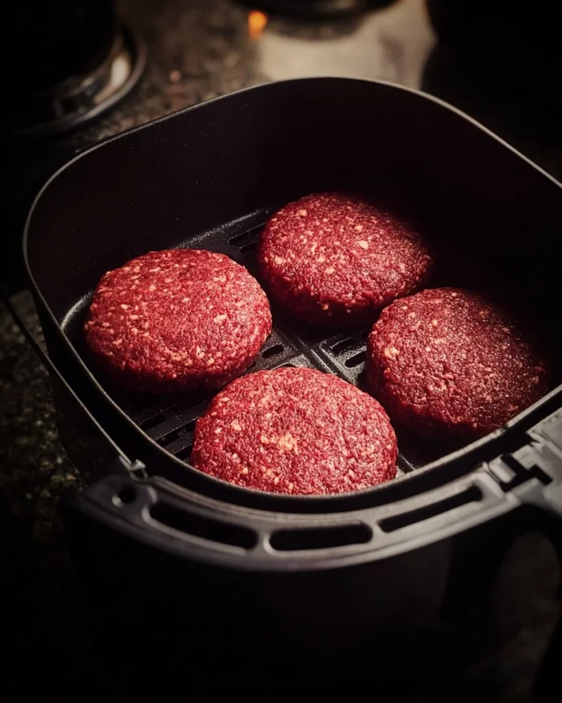 Delicious air fryer hamburgers ready to serve with toppings.