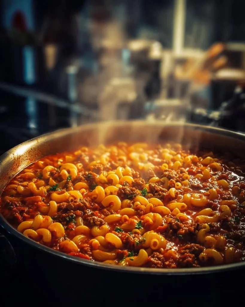 Delicious bowl of American Goulash with pasta and ground beef