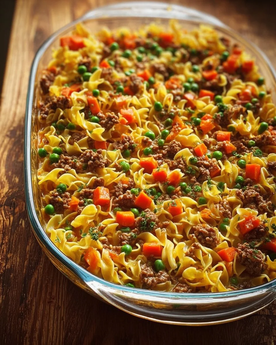 Delicious Amish Sunday Savior Casserole served in a rustic dish