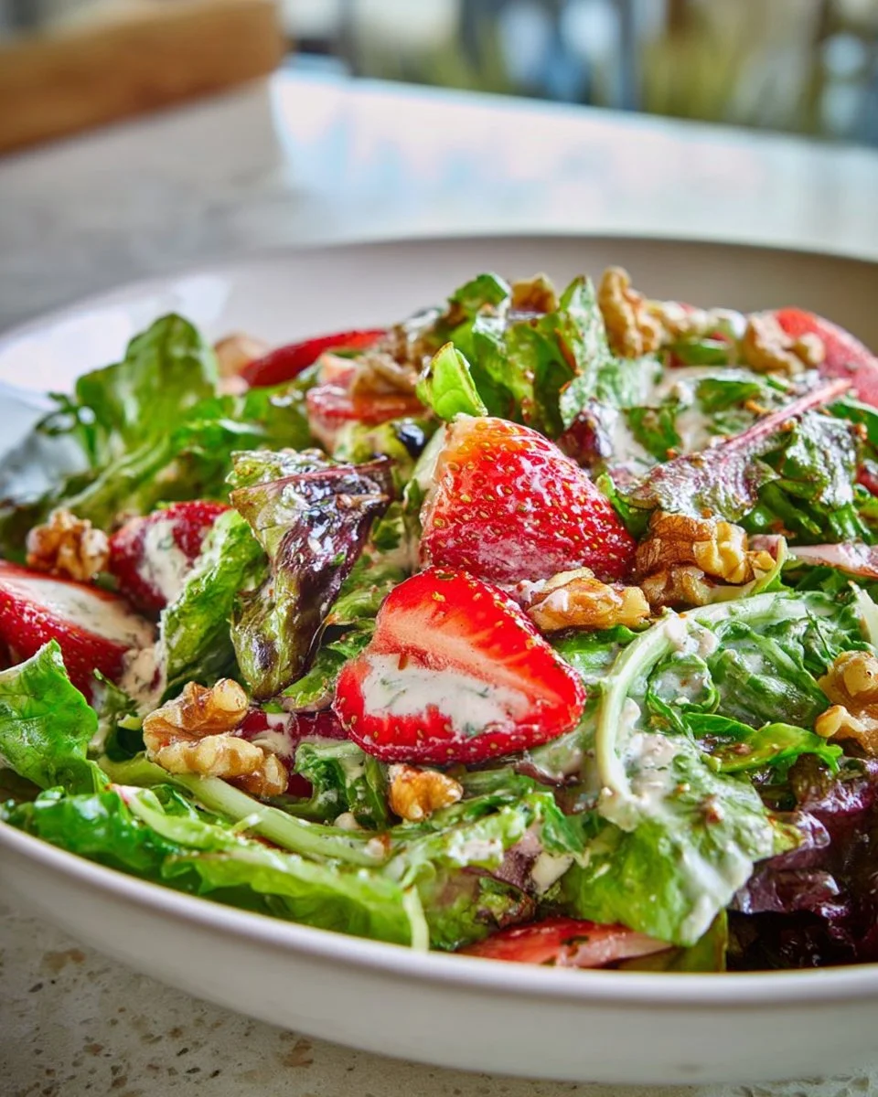 Delicious Bacon Strawberry Salad with fresh strawberries and crispy bacon