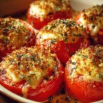 Baked Parmesan tomatoes topped with melted cheese and herbs