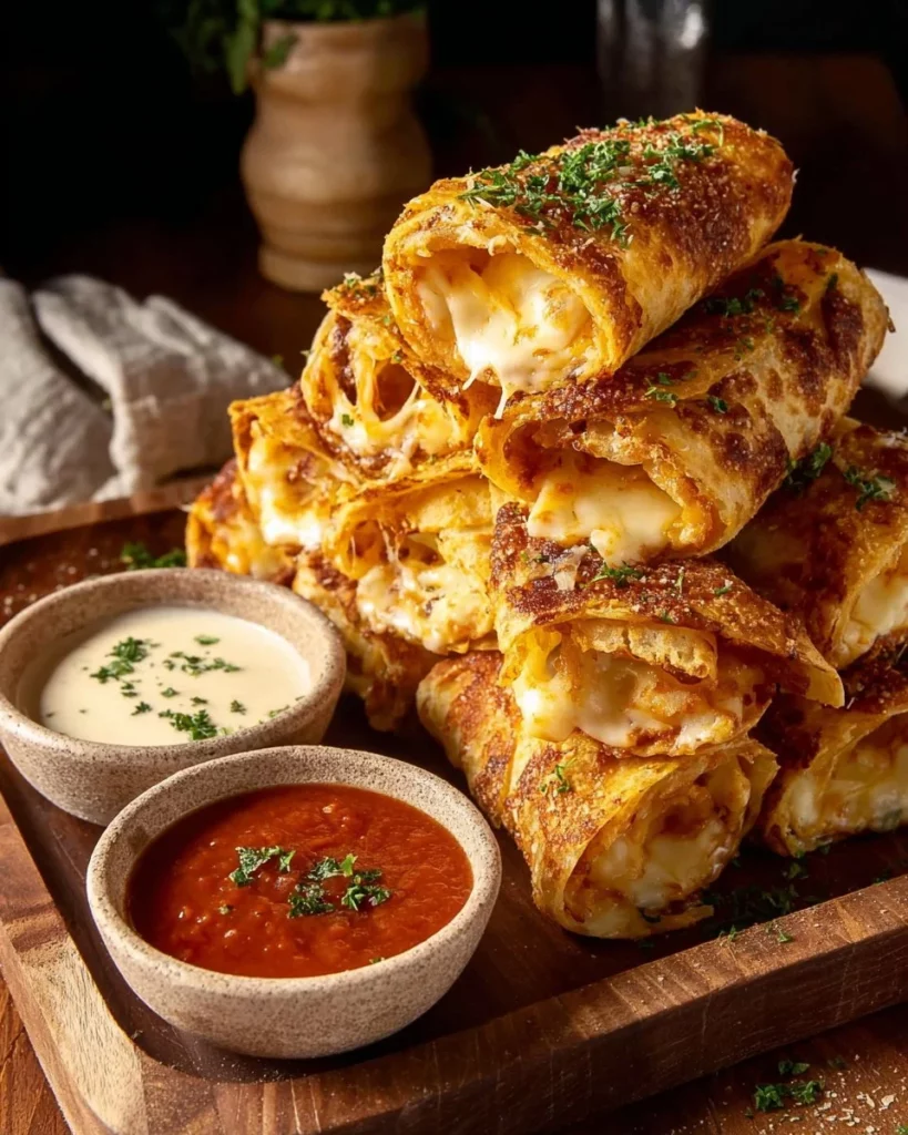 Cheesy garlic butter rollups served on a plate with herbs