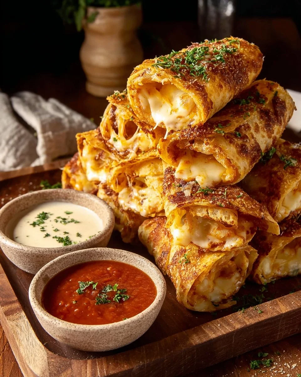Cheesy garlic butter rollups served on a plate with herbs