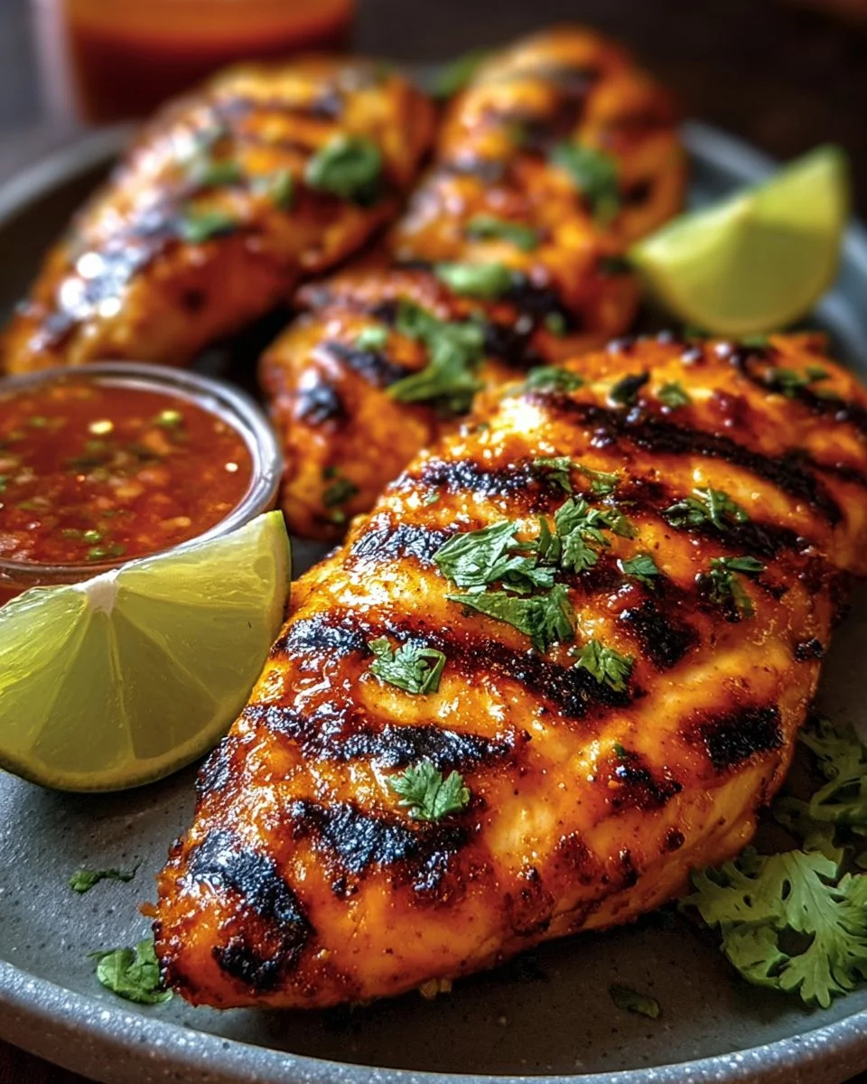 Plate of Chili Lime Chicken Strips garnished with lime and cilantro