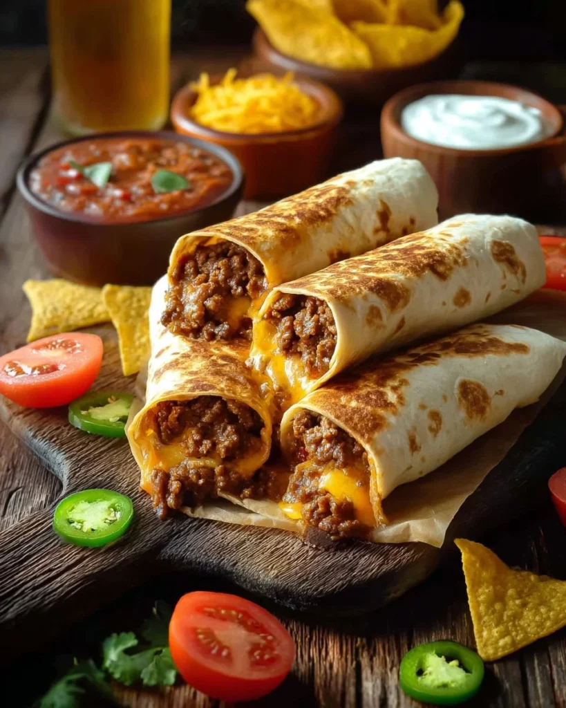 Homemade Taco Bell Chili Cheese Burrito with toppings and cheese