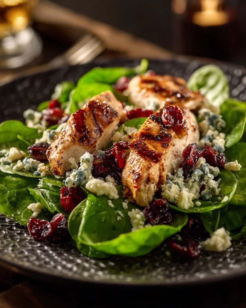 Cranberry Pecan Chicken Salad with nuts and greens in a bowl