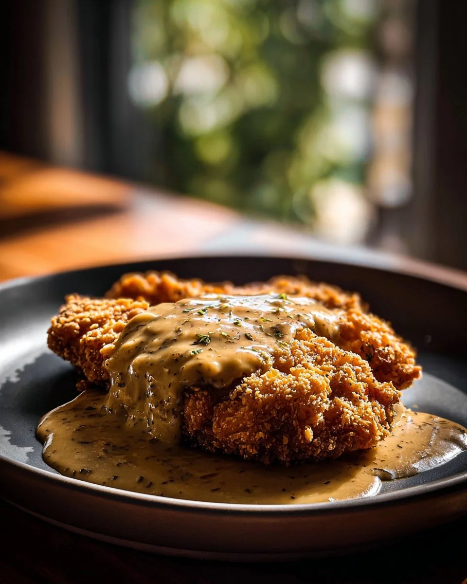 Crispy buttermilk chicken fried steak served with gravy
