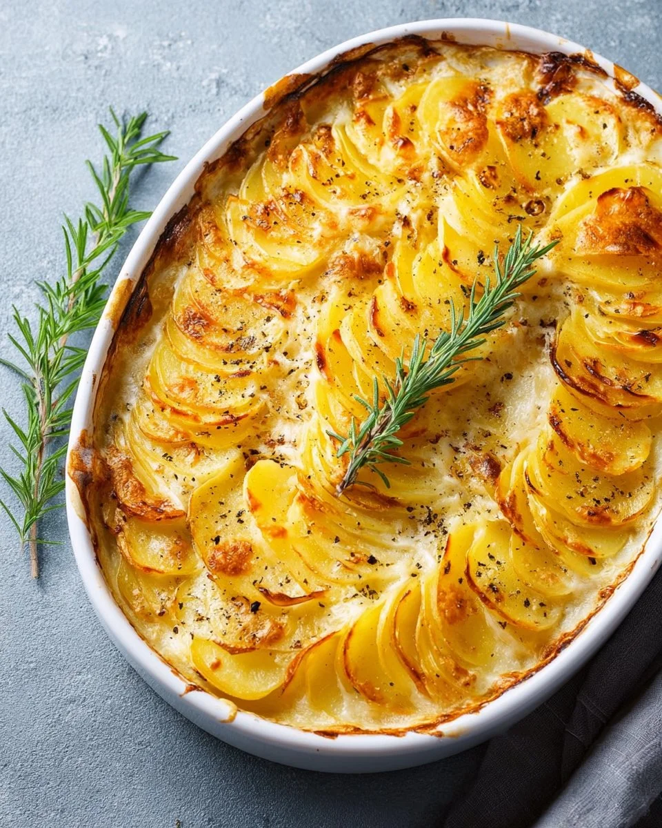 Deliciously baked Dauphinois Gratin with creamy layers of potatoes and cheese