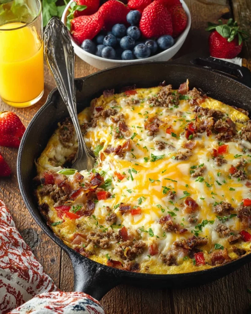 Delicious easy breakfast casserole served on a plate