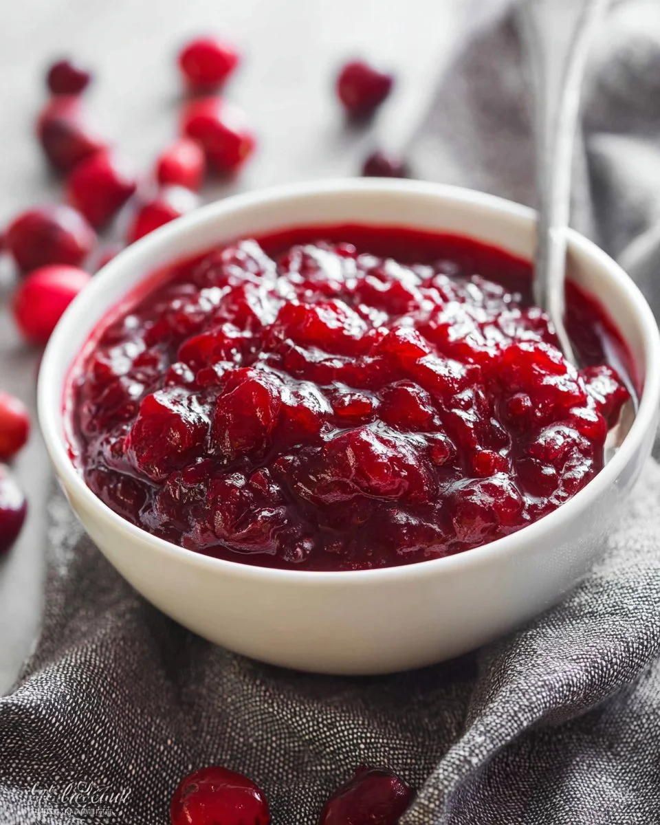 Homemade easy cranberry sauce recipe on a serving dish