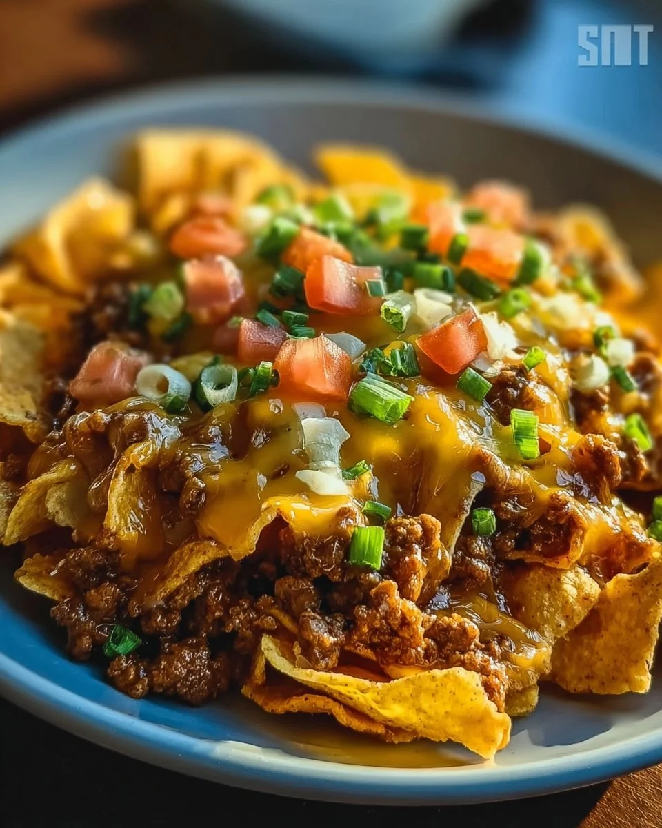 Bowl of easy Frito Pie topped with cheese and jalapenos