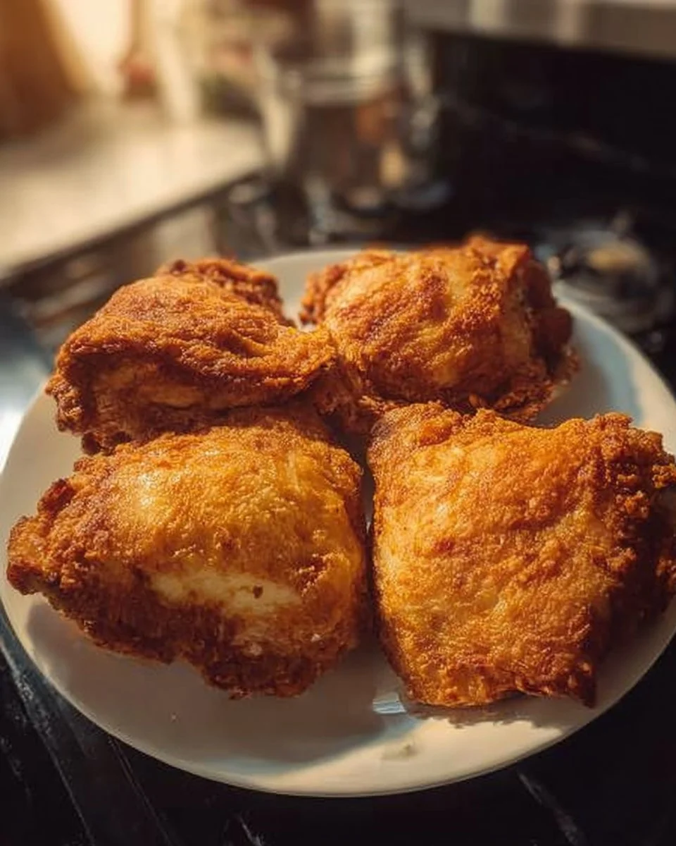 Delicious golden fried chicken served with sides