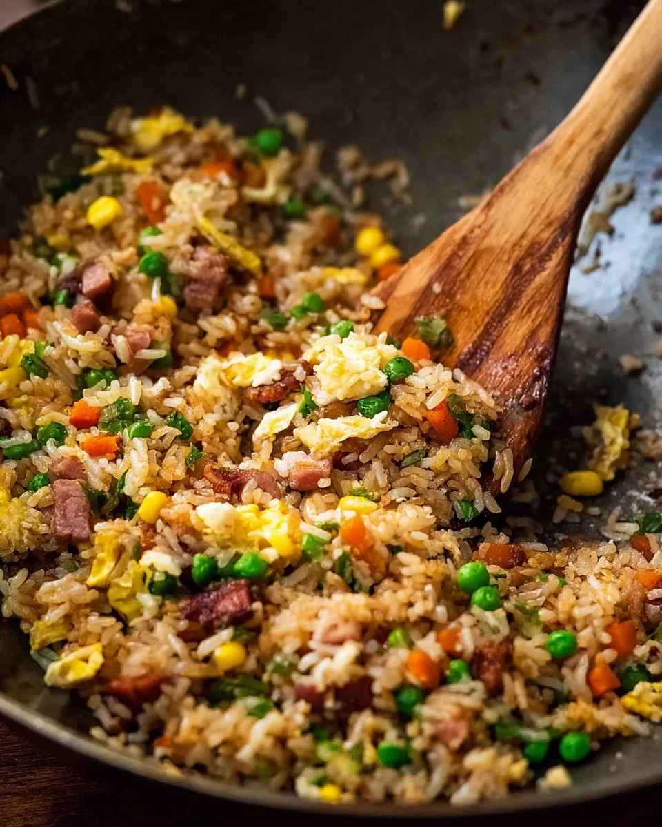 Delicious fried rice with vegetables and chicken in a bowl