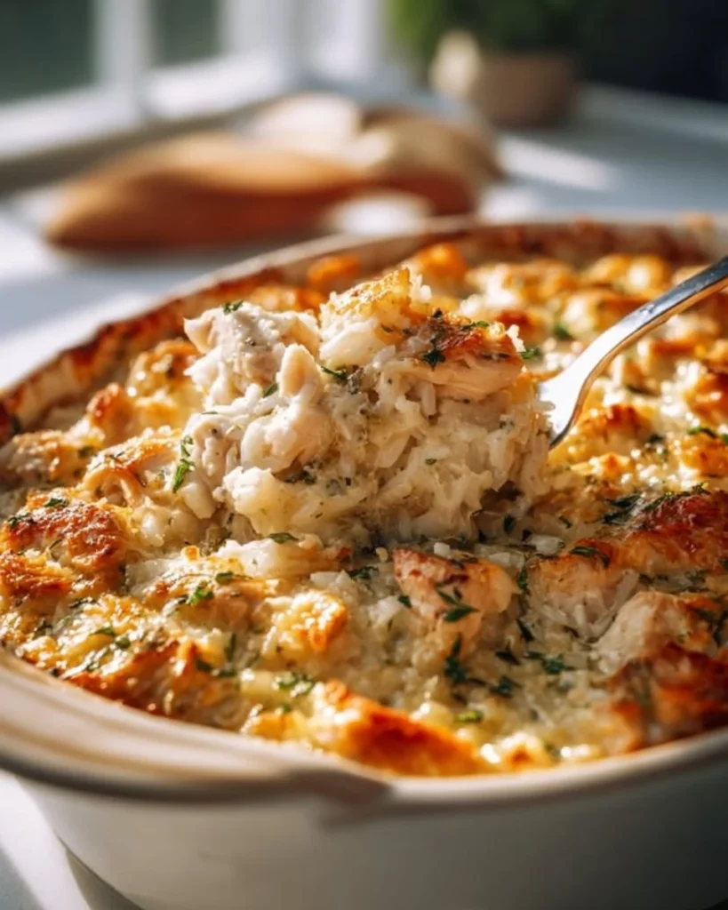 Friendly chicken and rice casserole baked with tender chicken and flavorful rice