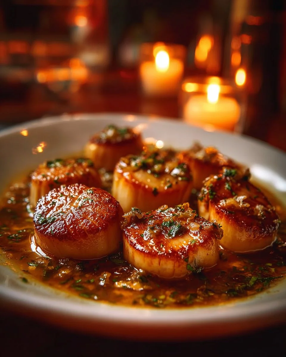 Delicious garlic butter baked scallops topped with herbs and spices