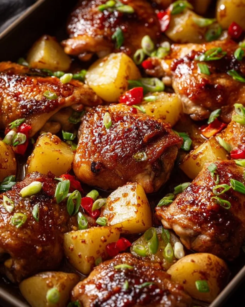 Grilled Hawaiian Chicken with Pineapple on a plate garnished with herbs