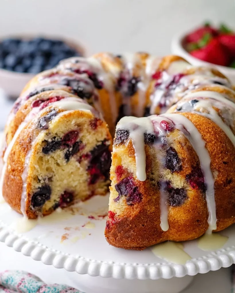 Delicious homemade blueberry cake with fresh blueberries on top