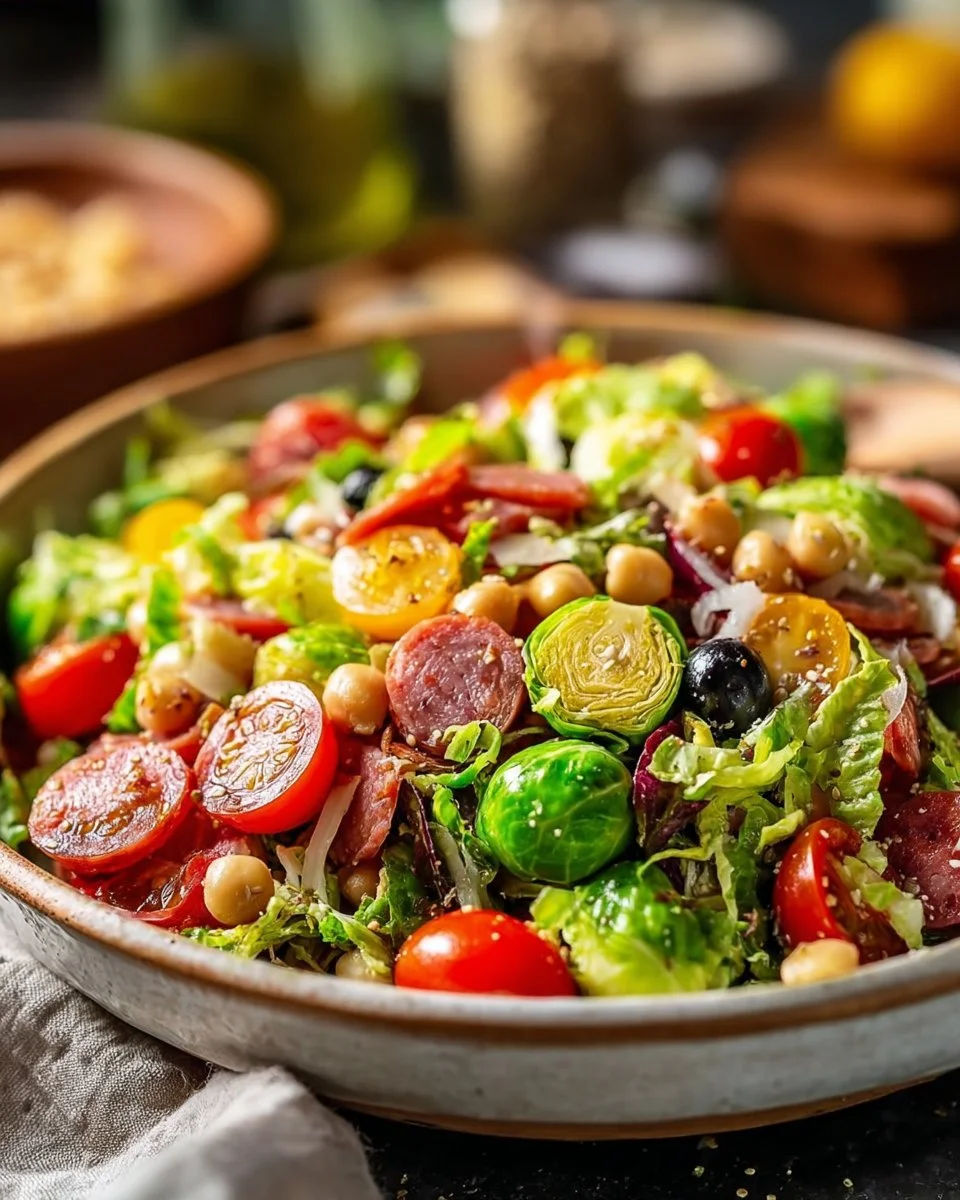Italian Brussels sprout salad with fresh ingredients and vibrant colors