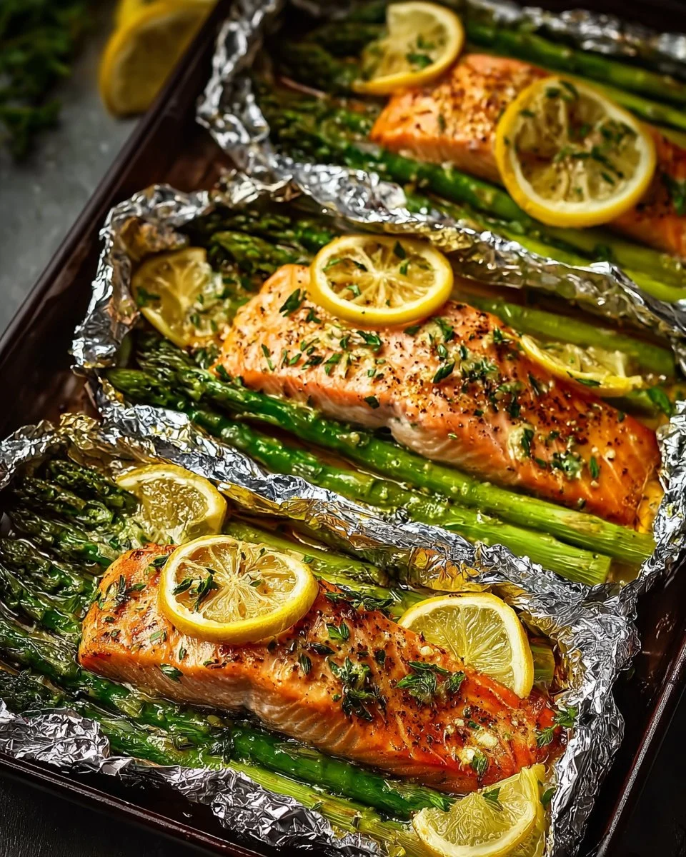 Lemon Garlic Butter Salmon Foil Packs ready to be served