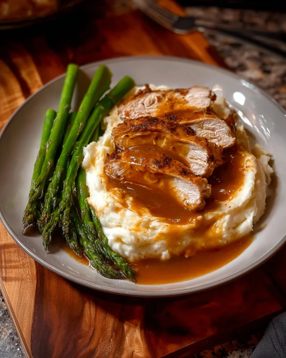 Delicious Lemon Garlic Chicken served with fresh herbs and lemon slices