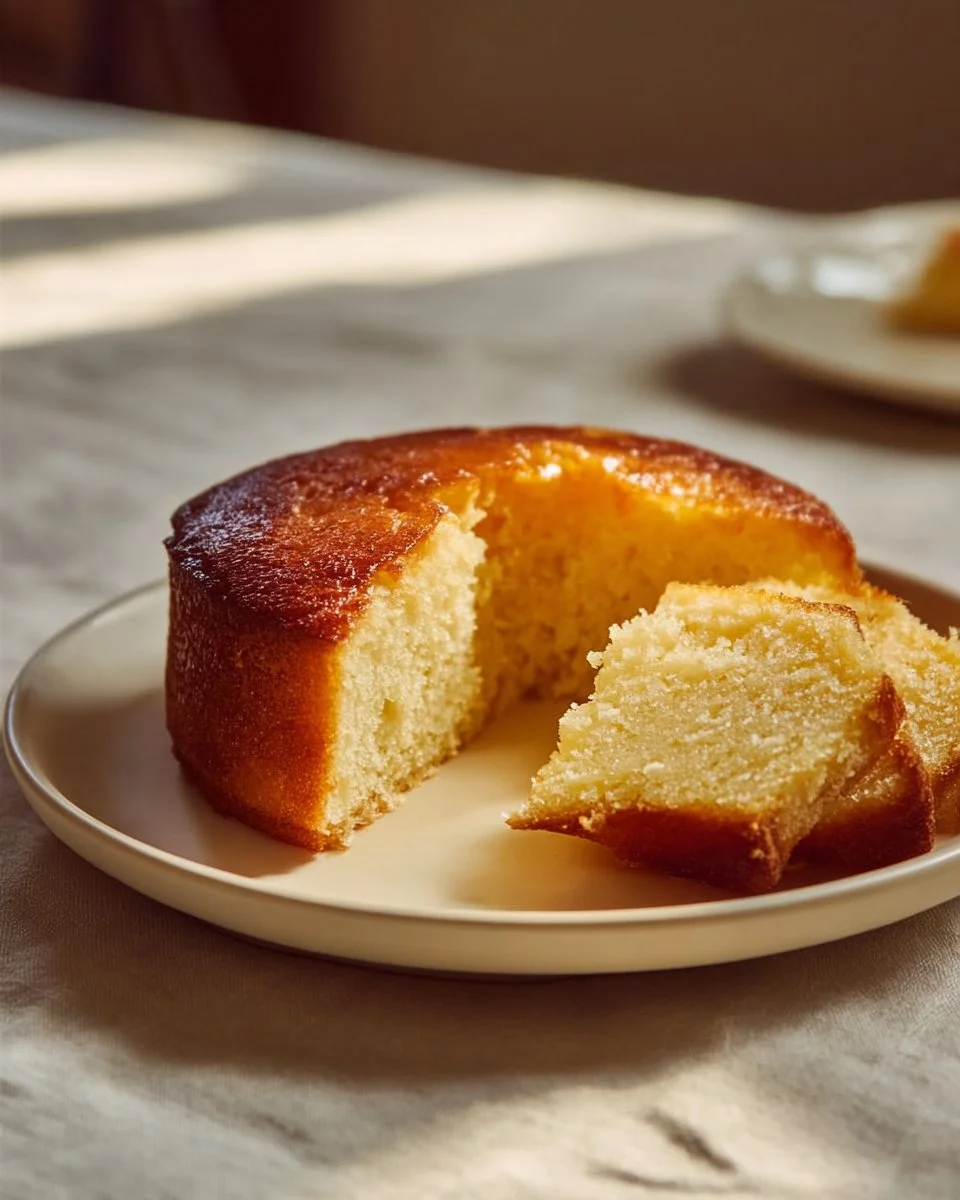 Sliced Lemon Yogurt Cake made without white flour, served on a plate.