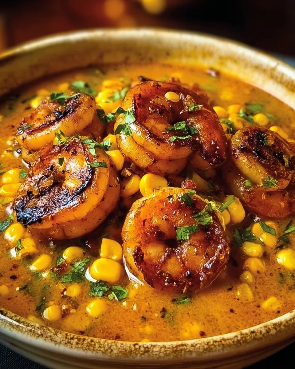 Creamy New Orleans shrimp and corn bisque served in a bowl